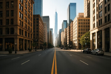 Fototapeta premium City street with a tall building in the background