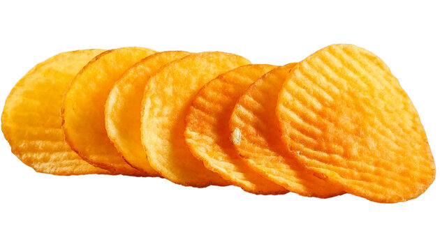 Delicious ridged potato chips PNG isolated on transparent background, crispy snack fo 