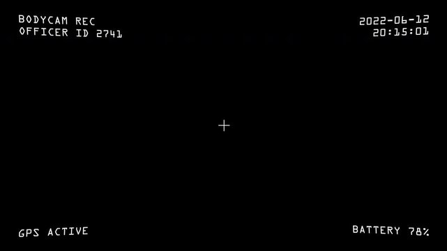 Police Bodycam Recording Overlay with Officer ID, GPS Coordinates and Battery Indicator in Clean Surveillance Camera Interface Style