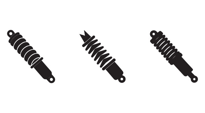 Set of three black shock absorbers with different designs  coil springs and dampers for vehicle suspension systems