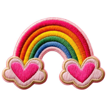 Embroidery patch rainbow heart cloud colorful handmade bright playful accessory