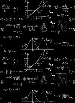 Seamless Pattern of Hand-Drawn Mathematical Equations and Graphs