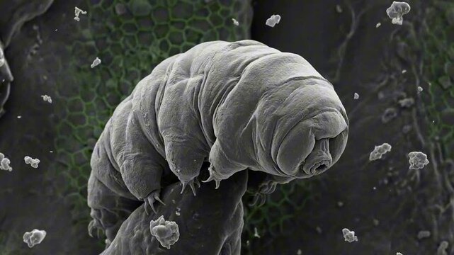 Tardigrade water bear microscopy macro, DNA protection, concept for radiation resistance