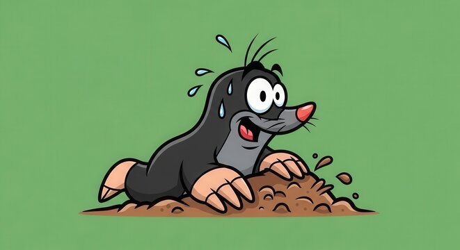 Cartoon Mole Digging in the Ground with a Playful and Curious Expression