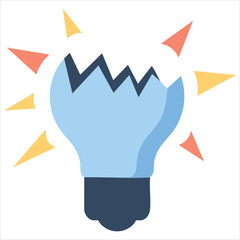 Broken lightbulb with sparks in flat vector illustration symbolizing failed ideas and business mistakes isolated on white background © azzedine