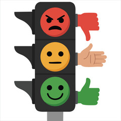 Funny cartoon traffic light with expressive faces on red yellow and green lights isolated on white background for children education vector illustration © azzedine