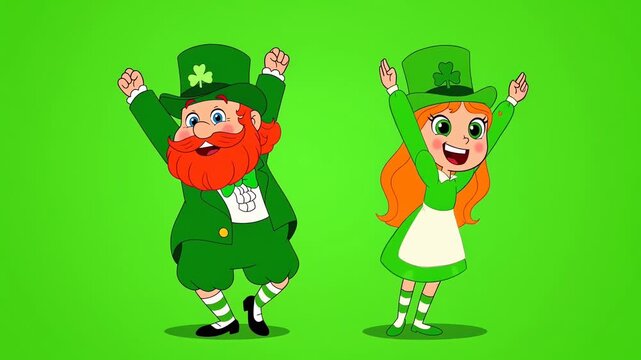Happy Leprechaun Characters Dancing for St Patricks Day