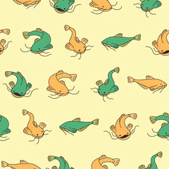 Vector Catfish Seamless Pattern Background for Print Fabric Surface Fashion Wrapping