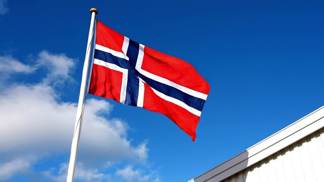 Norway Flag Waving Outside.