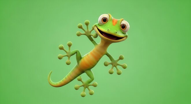 Cartoon Gecko Character Illustration with Bright Colors on Green Background