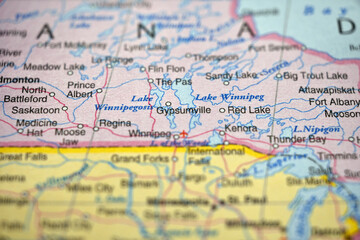 Naklejka premium Gypsumville Manitoba Canada Location on World Map with Defocused Background Geography Concept