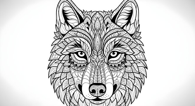 Wolf Head Zentangle Mandala &ndash; Detailed Wildlife Line Art Illustration