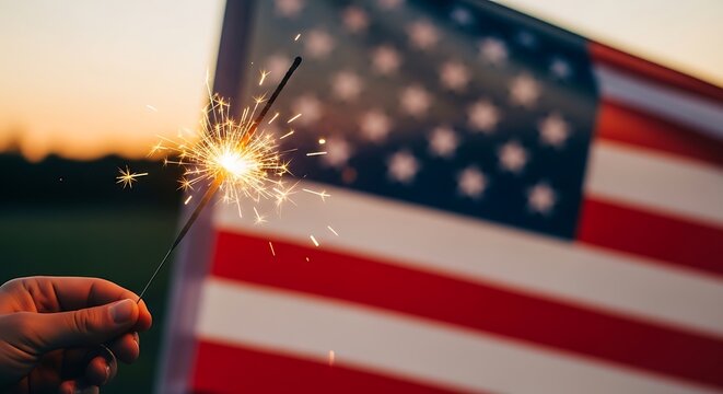 Memorial day celebration with american flag and sparkler on patriotic holiday