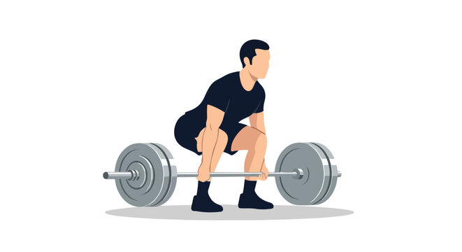 A person prepares to lift a heavy barbell in a gym setting