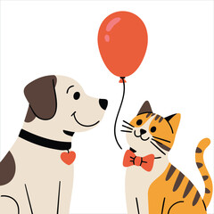 Fototapeta premium Birthday card with cute dog and cat for pet lovers vector