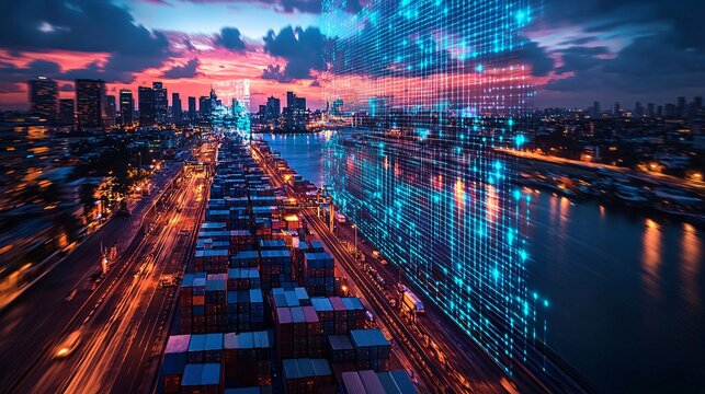 Night view city port