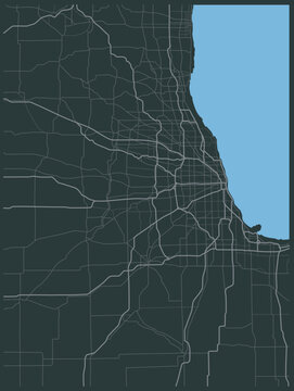Chicago city map, USA town streets on the master plan. Line map of the scheme of road. Urban background. Line map of the scheme of road. Picture in a print frame. Vector