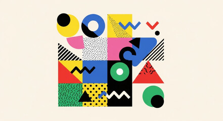 Obraz premium Abstract Geometric Shapes Pattern Memphis Style Design.