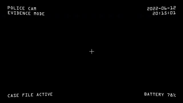 Evidence Mode Police Bodycam Overlay with Case File Information, Recording Indicator and Minimal Surveillance UI for Crime Scene Footage
