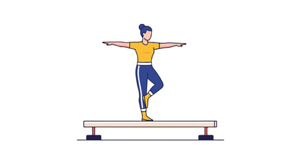 Fototapeta premium A woman balances on a beam, arms outstretched in a pose