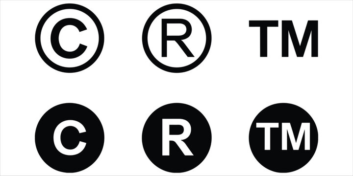 Copyright Trademark and Registered Trademark Symbols in Black and White and Circles Keywords: copyright, trademark, registered