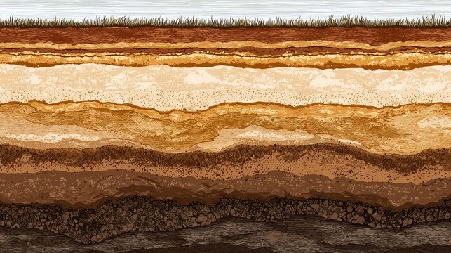 Underground ground layers profile with natural brown earth