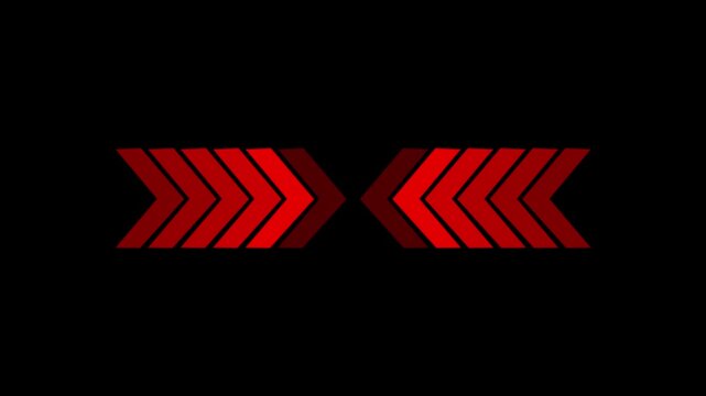 Minimal abstract chevron arrow pattern pointing toward the center with gradient grayscale tones on a black background, representing direction, motion, focus, and modern technology design.
