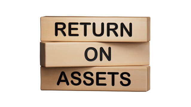 ROA - short for Return On Assets. text on wood cubes with euro bills. Wooden cube blocks. Copy space.Supports PNG files with transparent backgrounds.