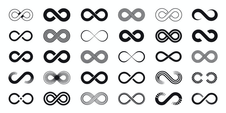 Infinity symbols set representing endless unlimited eternal concept in modern vector illustration isolated for design projects