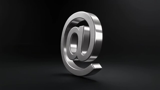 Sleek Metallic Email At Symbol Rotating in 3D Animation.