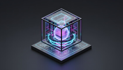 Futuristic AI containment chamber with energy core