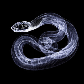 Green snake on black background in the dark with detailed reptile pattern