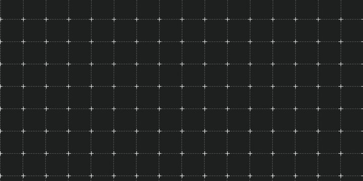 Seamless dark blueprint grid pattern with plus signs and dotted lines. Technical architectural background or engineering drafting texture. Vector Illustration.
