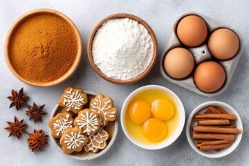 Fototapeta premium Baking gingerbread cookies with ingredients and spices