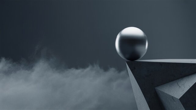 Heavy Steel Sphere Balancing on Cliff Edge Copy Space