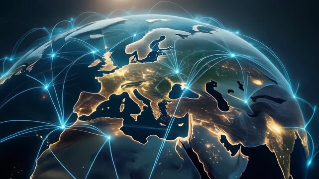 Futuristic Animation of Global Communication Technology Network.