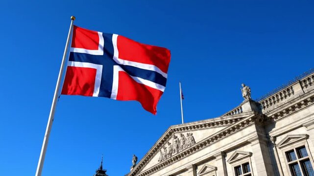 Norway flag waving building 6.