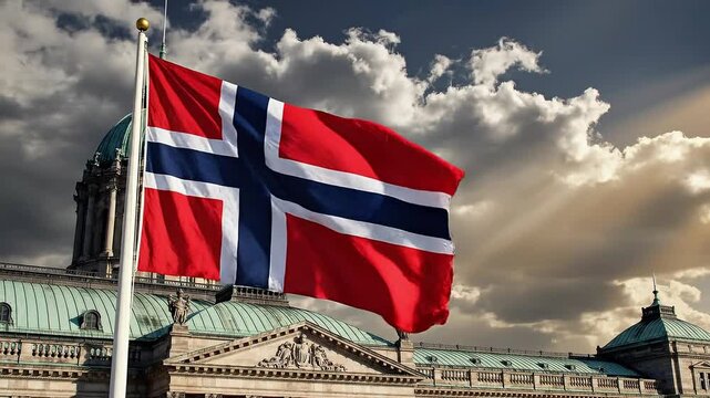 Norway Flag Waving Building 4.