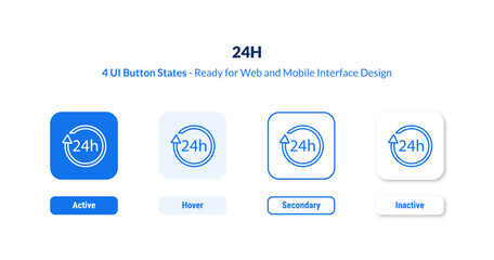 24h UI button states set. Outline icon kit from alert collection. Thin linear 24h, service, time editable vector. Line vector 24h sign for web and mobile interface