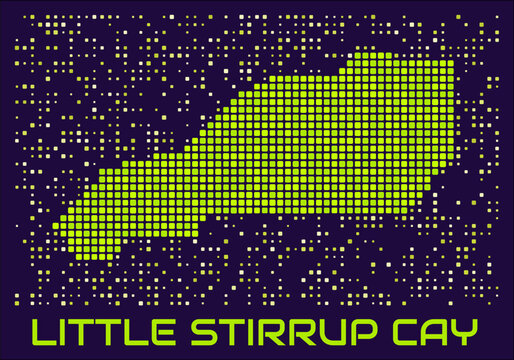 Little Stirrup Cay dots map. Bahamas. Digital style shape of the island. Little Stirrup Cay map and title lime colored square dots with round corners. Modern Vector Illustration.