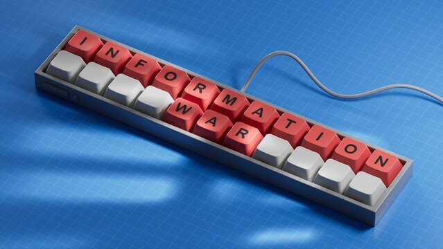 Information war, warfare word. IW in politics concept.Copy space.3D rendering Computer keyboard keys.