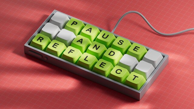 Pause and Reflect symbol. Concept words Pause and Reflect on Computer keyboard keys.Business and Pause and Reflect concept. Copy space.3D rendering