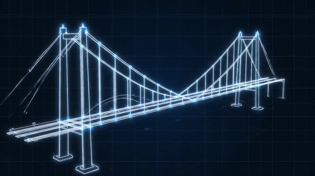 Bridge Construction Blueprint Grid Animation 4k Video