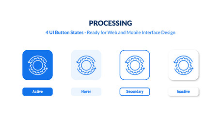 processing UI button states set. Outline icon kit from artificial intellegence and future technology collection. Thin linear processing, business, development editable vector.