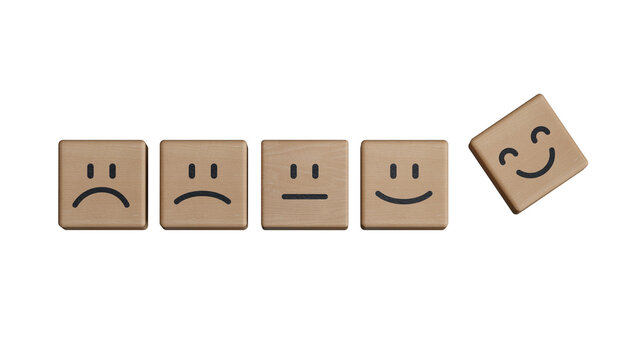 smile face symbol on wooden cube blocks. Customer service evaluation and satisfaction survey concepts. Service rating, ranking, customer review.Supports PNG files