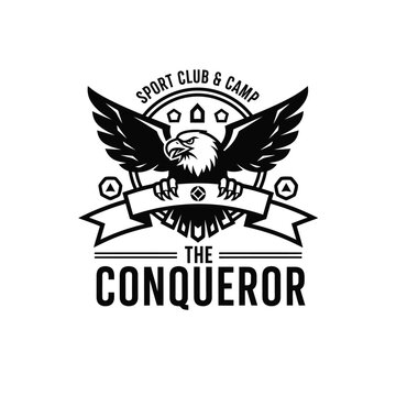 The Conqueror Sport Club and Camp Logo Featuring an Eagle with Wings Spread.