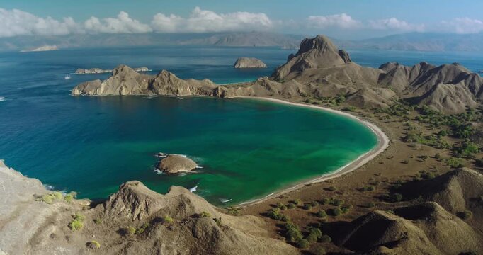Aerial View of Tropical Padar Island Landscape in Indonesia