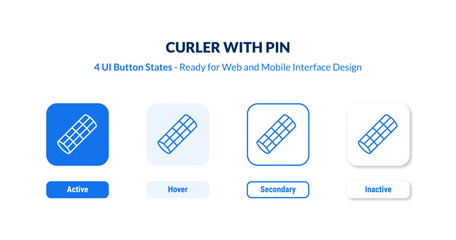 Obraz premium curler with pin 4-state UI button. Outline icon kit from beauty collection. Thin linear curler with pin, pin, equipment editable vector. Minimal curler with pin sign for web and mobile interface