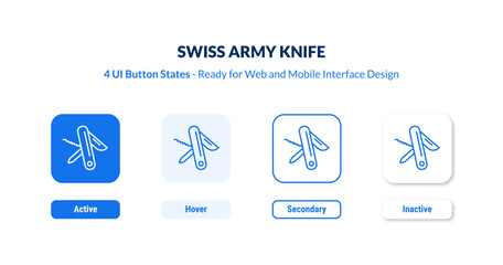 swiss army knife 4-state UI button. Outline icon kit from camping collection. Thin linear swiss army knife, swiss, tool editable vector. Minimal swiss army knife sign for web and mobile interface