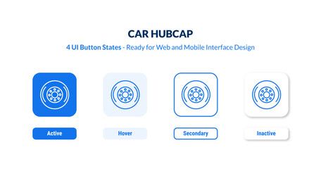 car hubcap 4-state UI button. Outline icon kit from car parts collection. Thin linear car hubcap, auto, automobile editable vector. Minimal car hubcap sign for web and mobile interface